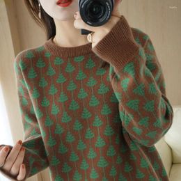 Women's Sweaters Fashion Commute Jacquard Round Neck Knitted Autumn Winter Long Sleeve Chic Plant Pattern Thick Jumpers Clothing