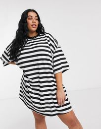 Plus size Dresses Plus Size Drop Shoulder Casual Striped Dress Women Half Sleeve Black Summer Spring Knee Length Knitting T-shirt Shift Dress 6XL 230718