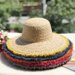 Wide Brim Hats Women Beach Outdoor Travel Sun Straw Hat High Quality Natural Raffia Top Cap Fedora Starw With Colours