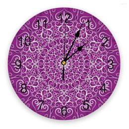 Wall Clocks Purple Round Flowers Clock Home Decor Bedroom Silent Oclock Watch Digital For Kids Rooms