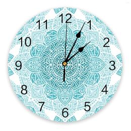 Wall Clocks Turquoise And White Mandala Clock Large Modern Kitchen Dinning Round Bedroom Silent Hanging Watch