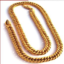 FINE YELLOW GOLD Jewellery Noble men's 100% real 24k yellow solid gold jewellery necklace chain wide 11mm 23 6inch Nickel 2573