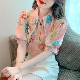 Women's Blouses Korejepo French Beaded Floral Shirt Women's Retro Temperament Chic Summer Foam Sleeve Top 2023 Romantic Gentle