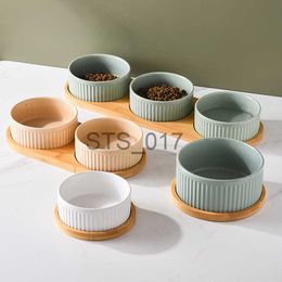 Dog Bowls Feeders Other Pet Supplies Ceramics Dog Bowl with Wood Mat Wide Mouth Feeding Bowls Food and Water Pet Feeder for Cat Puppy Protecting Cervical Spine x0715