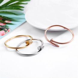 2pcs For Lovers Titanium Steel Nail Bracelet Inlay Diamond Screw Nail Cuff Bracelet Women Men Love Jewellery Gift With Box266Q