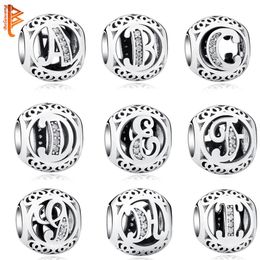 Authentic 925 Sterling Silver Crystal Alphabet A-Z Letter Charms Beads Fit Original Pandora Bracelet Necklace DIY Jewellery Making Q302i