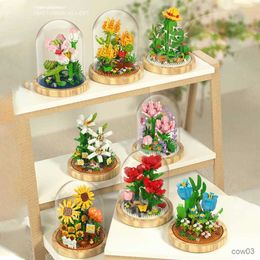 Blocks Building Blocks Flower DIY Rose And Chrysanthemum Potted Bouquet Home Decoration Model Flower Gift Childrens Girls Toys Gifts R230718