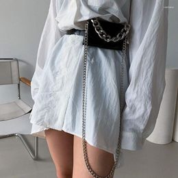 Waist Bags Tannt Women Bag Chain Patchwork Black Fanny Pack For Fashion Vintage Mini Pu Leather Pouch Chest 2023