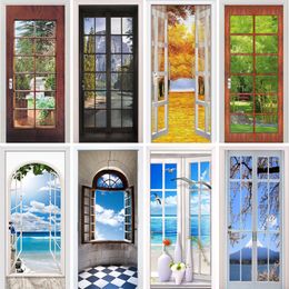 Wall Stickers Glass Outside Landscape Door Adhesive Mural Decoration Wallpaper Poster Room Decor Aesthetic Bathroom Doors Sticker 230717