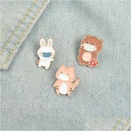 Pins Brooches Funny Cute Epidemic Prevention Masks Animals Enamel Pins Cartoon Colours Bear Cats Rabbits For Kids Gifts Lapel Clothe Dhrfn