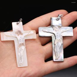 Pendant Necklaces Natural Black Shell Pendants Exquisite Christian Jesus Cross Charms For Jewelry Making DIY Necklace Accessories 48x65mm