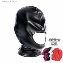 Sexy Set Open Mouth Slave Sex Party Mask for Women Men SM Leather Hood Blindfold Head Harness Mask Bdsm Bondage Fetish Erotic Tool Adult T230718