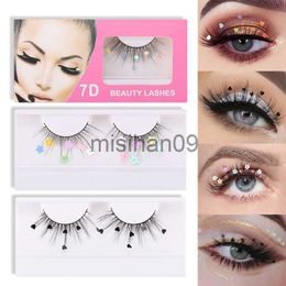 False Eyelashes New 7D Mink Sequins False Eyelashes Peach Heart Glitter Stickers Extension Curler Natural Eye Lashes Makeup Party Wedding J230717