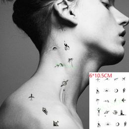 Waterproof Temporary Tattoo Sticker Moon Star Mountain Plane Flame Body Art Flash Tatto Fake Tatoo for Women Men