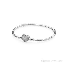 Authentic 925 Sterling Silver Heart Charms Bracelet Fit Pandora European Beads Jewelry Bangle Real silver Bracelet for Women327I