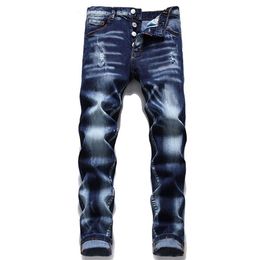 Brand Italy Chain Jeans Top Quality Men Slim Denim Trousers Blue Pencil2414