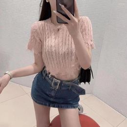 Women's Sweaters Fashio Spring/Summer Sweater O Neck Short Sleeves Elegant Knit Crop Top Sexy Hole Tassel Design Ladies Casual Tees