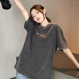 Women's T Shirts T-shirt Bright Diamond Letter Back Big Lip Print Old Men's And Short Sleeve For Women