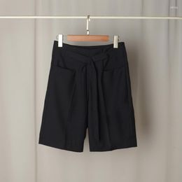 Women's Pants 2023 Summer Women Shorts High Waist Knee-length Straight Black Wide-leg Five-point