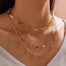 Chains Punk Wafer Tassel Necklace For Women Charming Gold Colour Alloy Metal Multilayer Sweater Chain Jewellery Collar 9965