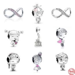 Brand new pink castle boy girl family forever DIY fine beads suitable for Pandora charm silver 925 ladies bracelet jewelry2446