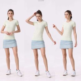 LL Women's Yoga Sports Short Sleeve Sexy Tight Crop Top T-shirt V neck U Back Beauty Fitness K24M