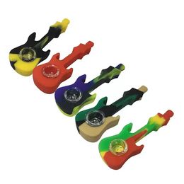 Silicone Guitar Water Pipe Hookah Bong Portable With Glass Bowl Spoon Tube Tobacco Smoking Pipe