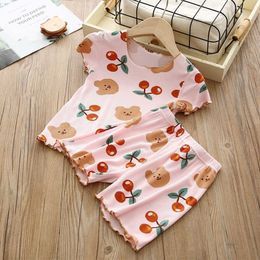 Clothing Sets Children Pyjamas Kids Summer Indoor Sleepwear Girl New Light Tops and Shorts Baby Short Sleeve Outfit 1-8 Year Clothing Set