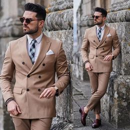 Double Breasted Men Tuxedos Groom Wedding Suits Slim Fit Peaked Lapel Mens Suit 2 Pieces Coat Pants jacket Pants
