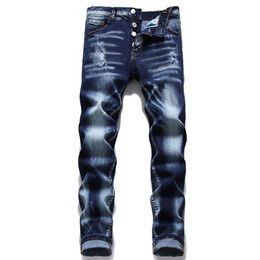 Brand Italy Chain Jeans Top Quality Men Slim Denim Trousers Blue Pencil2428