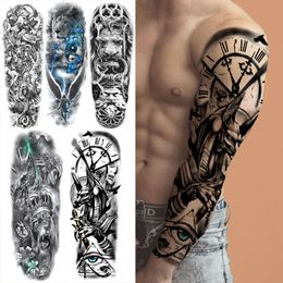 Super Large Compass Wolf Head Eye Temporary Tattoo Sleeves For Men Women Fake Lion God Feather Tatoo DIY Full Arm Tattoo Sticker