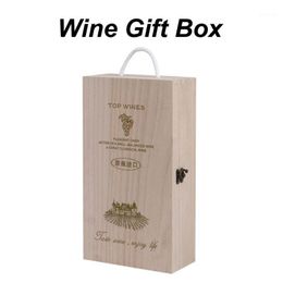 Gift Wrap Wooden Wine Box Double Bottle Strap Crates Shell Home Decoration Size 35X20X10 Cm Standard 750ml Bottles Rustic Solid XJ235a