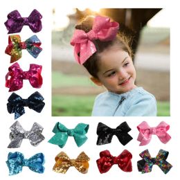 13 Colours Girls Embroideried Sequin Bows With Alligator Clips Colourful Hairpins Bling Barrette Accessories