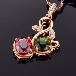 Pendant Necklaces Style Women Jewelry Necklace Rose Gold Color Tourmaline Clavicle Chain Weddings Gift