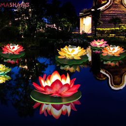 Garden Decorations Solar Led Floating Flower Light Artificial Lotus Fountain Pond Pool Lamp Outdoor Waterproof Decor for Patio Fish Tank 230717