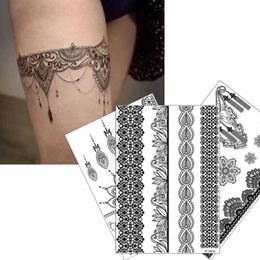 Black Henna Lace Tattoo Stickers Women Sexy Water Transfer Temporary Body Art Fake Tattoo Makeup Nightclub Party Sticker Tools