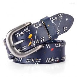 Belts Studded Woman Belt Genuine Leather First Layer Cow Skin Strap Fashion Designer Brand Pin Metal Buckle Drop Ladies Items