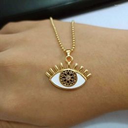 Pendant Necklaces Necklace Rhinestones Gift Evil Sweater Gold Color Crystal Chain Jewelry Eye LB