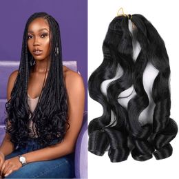 22 Inch French Curly Braiding Hair 75g/Pack Pre Stretched Bouncy Braiding Hair French Curl Crochet Braids Loose Wavy Braiding Hair Synthetic Hair Extensions LS04