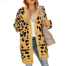 Women's Sweaters LOGAMI Vintage Leopard Women Long Cardigan 2019 Autumn Winter Casual Single Breasted Knitted Sweater Coat L230718