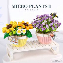 Blocks Cute Mini Bonsai Building Blocks Flower DIY Green Plant Bouquet Potted Model Flower Block Home Decoration Girl Gift Assembly Toy R230718