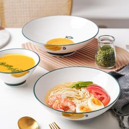 Dinnerware Sets Japanese Ramen Bowl Ceramic Noodle Bamboo Hat Household Large Rice Soup Cute Tableware Set