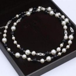 Christmas gift Elegant women black and white pearl necklace Paris Designer Jewelry Necklace Rhinestone logo Brand jewelry swe311V