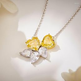 Chains Summer High Quality Pure 925 Sterling Silver Jewellery Ladies Sweet Yellow Love Shiny Exquisite Necklace Birthday Gift
