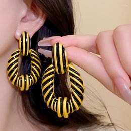 Dangle Earrings Lifefontier Vintage Black Gold Colour Enamel Patchwork Geometric Big Drop For Women Exaggeration Ellipse Earring Jewellery