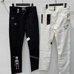 Galleys jeans Long Pants Hem Skull Embroidery High Street Style Casual Jeans for Men and Women