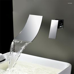 Bathroom Sink Faucets Wall Mount Luxury Faucet Waterfall Lavatory Single Handle With Extra Wide Fallingwater Spout