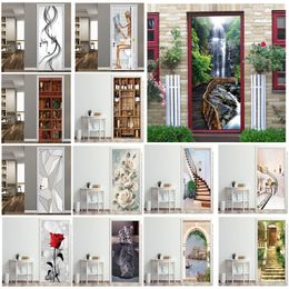 Wall Stickers Creative 3D Door Sticker 95x215cmCustom Size Self Adhesive Wallpaper On the Doors DIY Renovation Waterproof Poster For Bedroom 230717