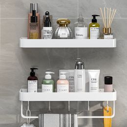 White / Grey Bathroom Storage Rack Kitchen Spice Bottle Shelf Multi-function Shampoo Shelf Towel Bar Hook Shower Room Accessory 230717