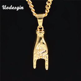Uodesign NEW Gold Colour Mano Cornuto Pendant Necklace Boxing Chain Rock Horned Hand Charm Necklaces Hip Hop Stars Jewellery Gift286p